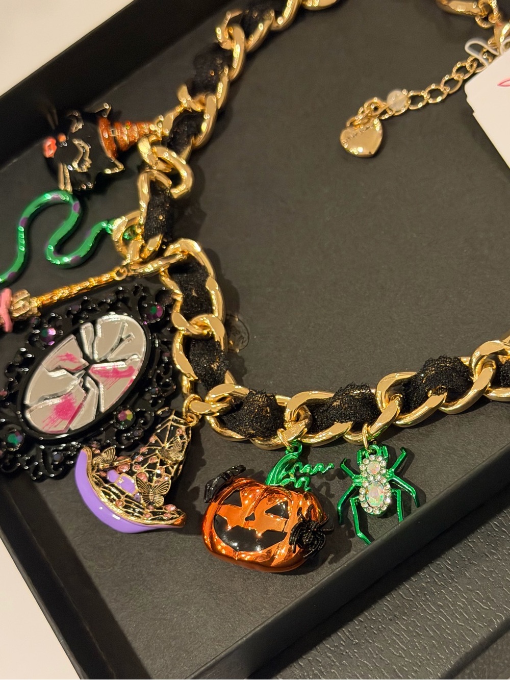 Betsey Johnson Halloween Collar Statement Necklace Witch Broom Spider Cat Snake - Picture 12 of 14
